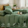 Queen Size Cotton Duvet Cover, Green Solid 3PCS Set with Buttons, 90x90in 2 Pillowcases, Washed Cotton, Breathable Soft - 4 of 4