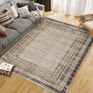 Area Rug Modern Border Contemporary Minimalist Washable Indoor Rug Non Slip Soft Decorative Accent Rug - 1 of 4