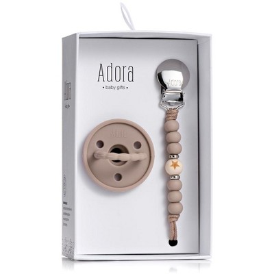 Image of Baby Soother Silicone Pacifiers & Coordinating Mini Clip – Scalloped/Classic Design Infants Self-Soothing & Comforting Gift Set of 2 for Newborns