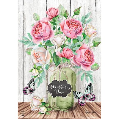 Mother's Day Roses Garden Flag with Mason Jar Design