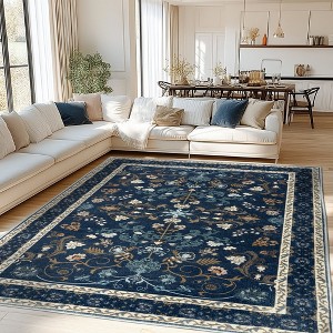 Area Rugs for Living Room Vintage Floral Non-Slip Rug Stain Resistant Low Pile Carpets for Bedroom Dining Room Farmhouse - 1 of 4