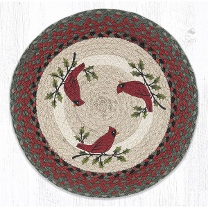 Earth Rugs Holly Cardinal Round Braided Jute Placemat – 15" Rustic Table Accent - 1 of 3