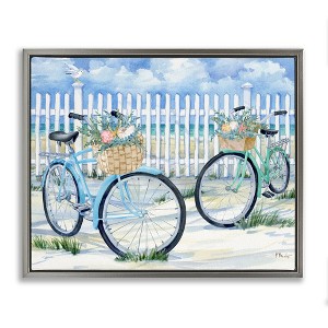 Stupell Industries Bicycles at Beach Fence Floating Frame Canvas Art - 1 of 4