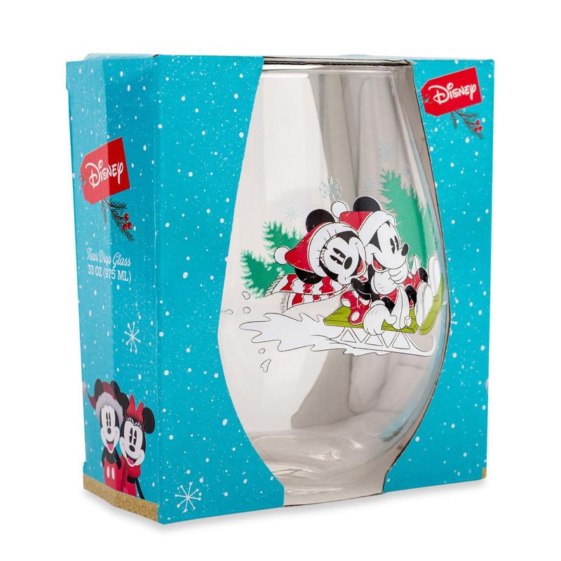 Silver Buffalo Disney Mickey and Minnie Christmas Sled Stemless Wine Glass | Holds 33.8 Ounces, 2 of 7