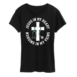 Women's - Instant Message - Jesus In My Heart Nursing In Veins Short Sleeve Graphic T-Shirt - 1 of 4