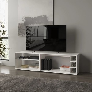 63" Particle Board TV Stand with 4 Open Shelves, Melamine Finish and Fits TVs up to 70 Inches for Living Room - 1 of 4