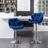 Roundhill Furniture Breni Velvet Diamond Tufted Swivel Adjustable Height Barstool, Blue, Set of 2 - 2 of 4