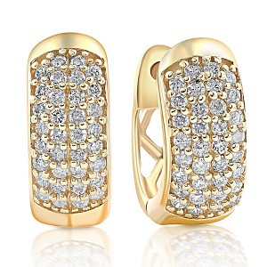 Pompeii3 1/4ct Diamond Pave Huggie Hoops Tiny Women's Earrings Yellow Gold 1/3" Tall - 1 of 4