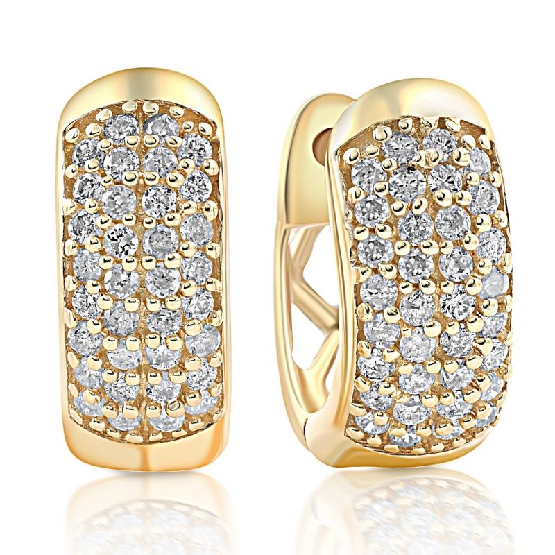 Pompeii3 1/4ct Diamond Pave Huggie Hoops Tiny Women's Earrings Yellow Gold 1/3" Tall, 1 of 5