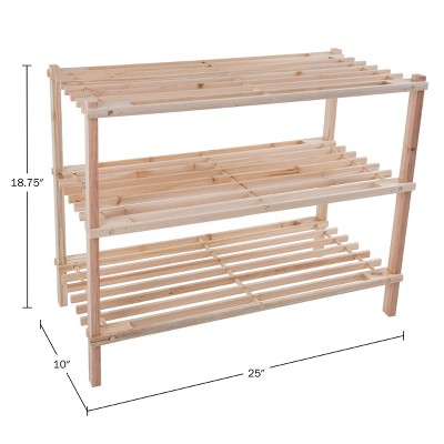 Light Woodgrain 3-Tier Stackable Shoe Rack with Metal Supports