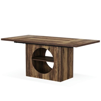Resenkos Dining Table, Living Room Table,63" Dining Table, Wood Kitchen Table with Storage for 4-6,Brown