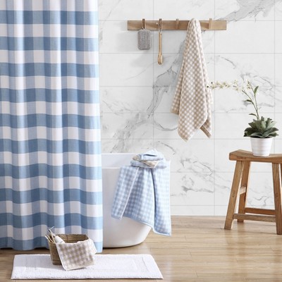 Ginny Blue and White Cotton Gingham Towel Set, 3 Pieces