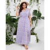 Whizmax Women Plus Size Wrap Maxi Dress Short Flutter Sleeves Empire Waist Split A Line Boho Casual Dress Purple Flower 4XL - image 3 of 4