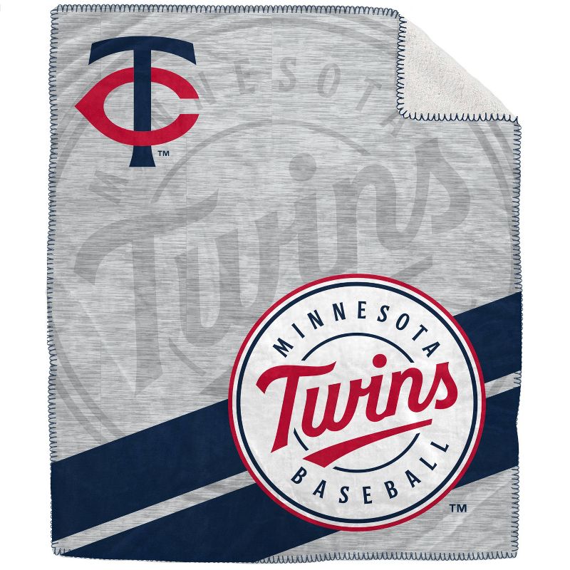 MLB Minnesota Twins Corner Logo Faux Shearling Blanket, 1 of 4