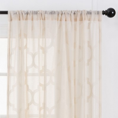 Beige Sheer Light-Filtering Polyester Rod Pocket Curtains, 52" x 63"