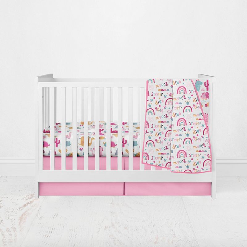 Bacati - Little Dino Girls Fucshia/Aqua Muslin 100 percent Cotton Muslin Universal Baby US Standard Crib or Toddler Bed Fitted Sheet, 5 of 7