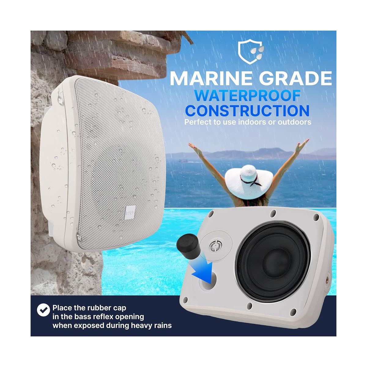 Pyle 4" Waterproof On-Wall/Patio Commercial Speaker - 40W, Marine Grade, Adjustable Bracket - thumbnail 4