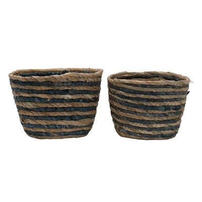 Set of 2 Blue Striped Cattail Decorative Storage Baskets - Foreside Home & Garden