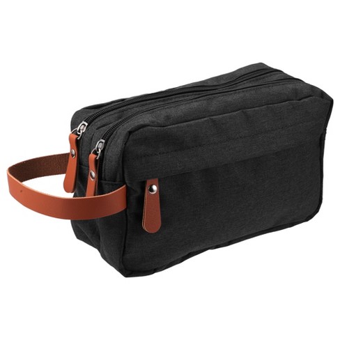 Mens Toiletry Bag with Zipper PU Leather Case Organizer Portable