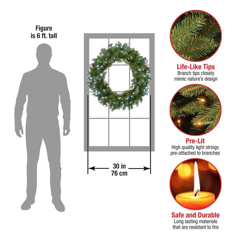 30" Prelit LED Memory Shape Norwood Fir Christmas Wreath White Lights - National Tree Company, 6 of 8