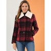 Allegra K Women's Detachable Collar Plaid Check Button Up Pea Coat - 2 of 4