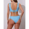 INSPIRE CHIC Women's Ruffle Trim V Neck Wide Strap Leopard Bikini Sets, Drawstring Tie Back Top Triangle Bottom 1 Set - 3 of 4