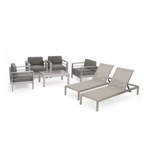 Christopher Knight Home Cape Coral Outdoor Aluminum 6 Seater Club Chair Chat Set with Chaise Lounges - 1 of 4