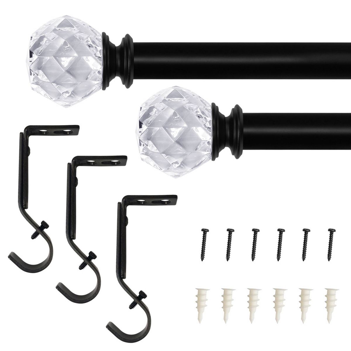 Lumi Home Furnishings 1" 50" x 144" Faceted Crystal Sphere Finial Curtain Rod Set - thumbnail 5