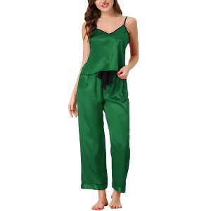 cheibear Women's Satin Silky Summer Camisole and Pants Sleepwear Pajama Sets - 1 of 4