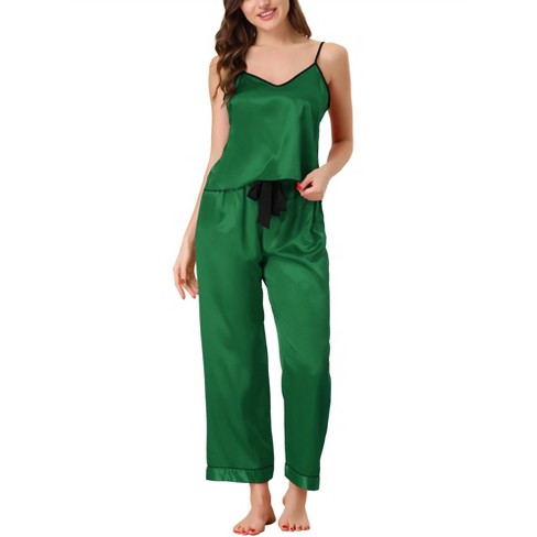 Cheibear Women's Satin Button Down Sleepwear Shirt With Shorts Pj Sets Green  Large : Target