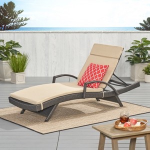 Christopher Knight Home Jessica Outdoor Rattan and Iron Adjustable Chaise Lounge with Cushion - 1 of 4