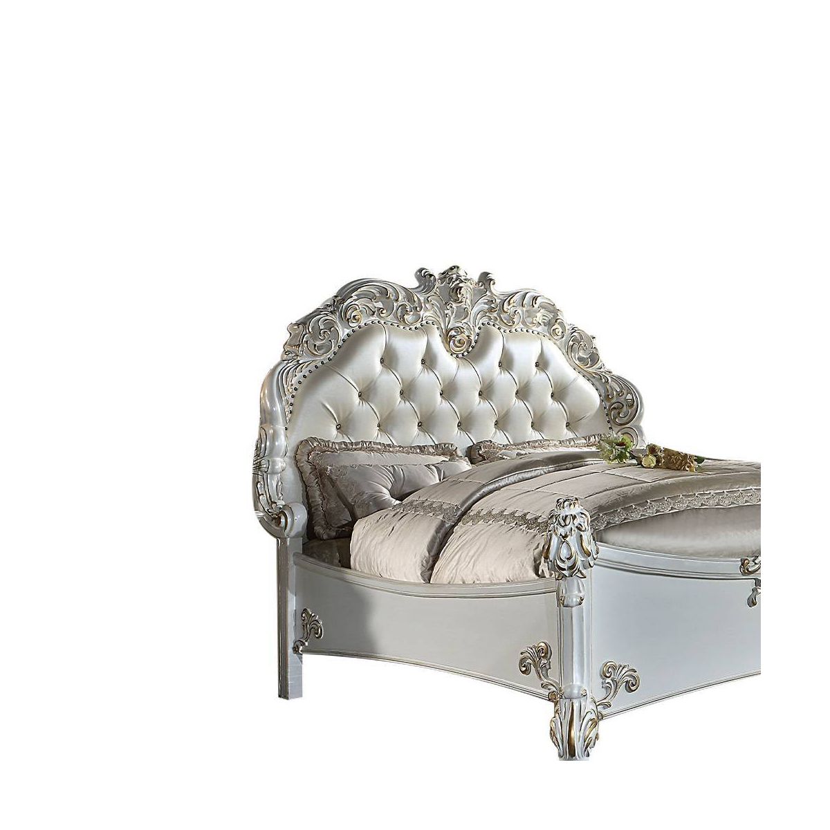 94" Eastern King Bed Vendome Bed Synthetic Leather and Antique Pearl Finish - Acme Furniture: Luxurious Carved Details - thumbnail 2