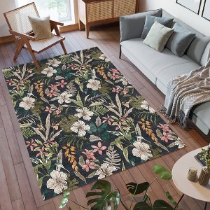 Crystal Print Thea Bold Modern Floral Indoor Livingroom Dining Bedroom Flat Pile Easy Care Area Rug - 1 of 3