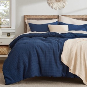 2/3 Pcs Waffle Comforter Set Soft Cotton Bedding Set Premium Cotton Cover with Polyester Fill for All Seasons - 1 of 4