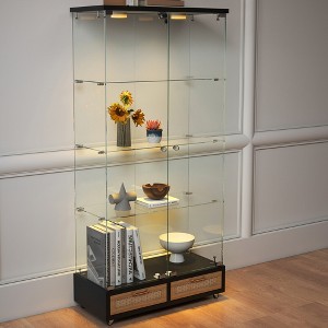 KTMBDW Display Cabinet with Glass Doors, 4-Tier Curio Cabinet with 2 Drawers and Lock, Storage Case for Living Room Bedroom - 1 of 4
