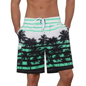 Lars Amadeus Men's Color Block Tropical Trees Printed Striped Beach Shorts - 1 of 4
