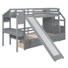 PAGED Twin over Twin Loft and Bunk Bed with Storage Staircase, Slide and Drawers, Desk with Drawers and Shelves, Gray - 4 of 4