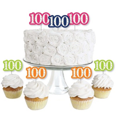 Big Dot of Happiness 100th Birthday - Cheerful Happy Birthday - Dessert Cupcake Toppers - One Hundredth Birthday Clear Treat Picks - Set of 24