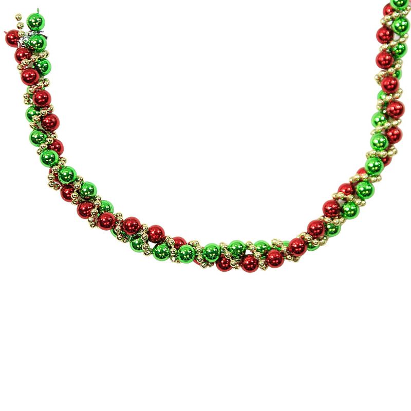 Kurt S. Adler 108.0 Inch Red Green Gold Twisted Bead Garland Christmas Tree Garlands, 1 of 4
