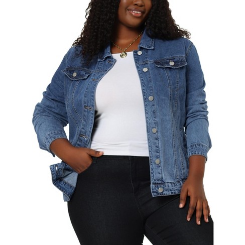 Agnes Women's Plus Size Outerwear Button Front Washed Denim Jacket Gradient Blue 3x : Target