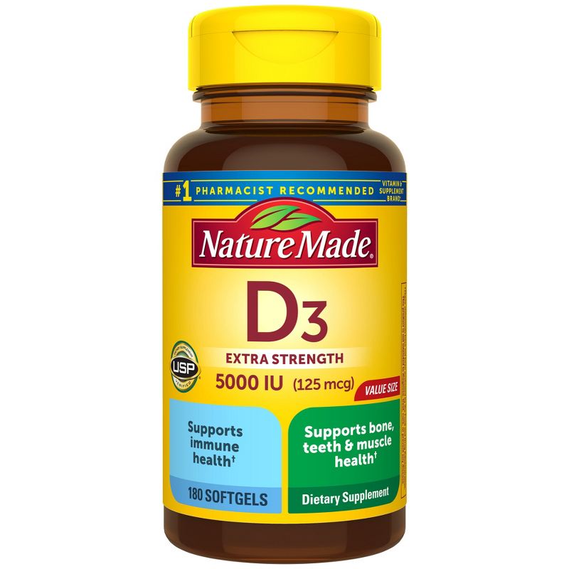 Nature Made Extra Strength Vitamin D3 5000 IU (125 mcg), Bone Health and Immune Support Softgels, 3 of 16