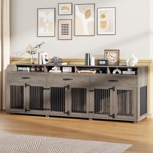 AMEERLIFE 95" Large Dog Crate Furniture with Storage Drawers, 3-Room Wooden Kennel for Medium & Large Dogs, TV Stand with Removable Divider - 1 of 4