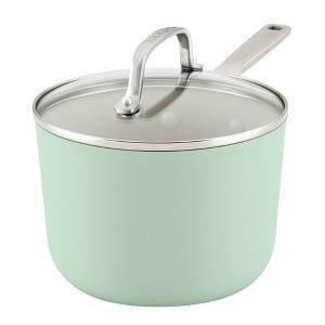 KitchenAid Hard Anodized 3qt Nonstick Ceramic Cookware Sauce Pan with Lid - Pistachio: Stainless Handle, Tempered Glass Lid - 1 of 4