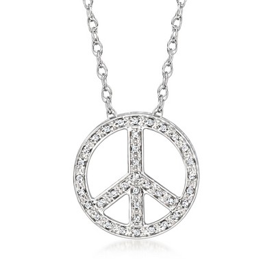 Ross-Simons 0.10 ct. t.w. Diamond Peace Sign Pendant Necklace in Sterling Silver