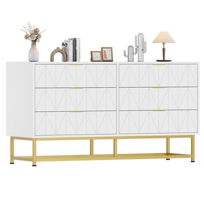 6 Drawer Dresser for Bedroom with Metal Legs, Storage Chest Cabinet Organizer for Living Room, Hallway, Entryway