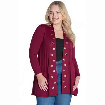 Womens Plus Size Long Sleeve Mid Thigh Open Front Cardigan