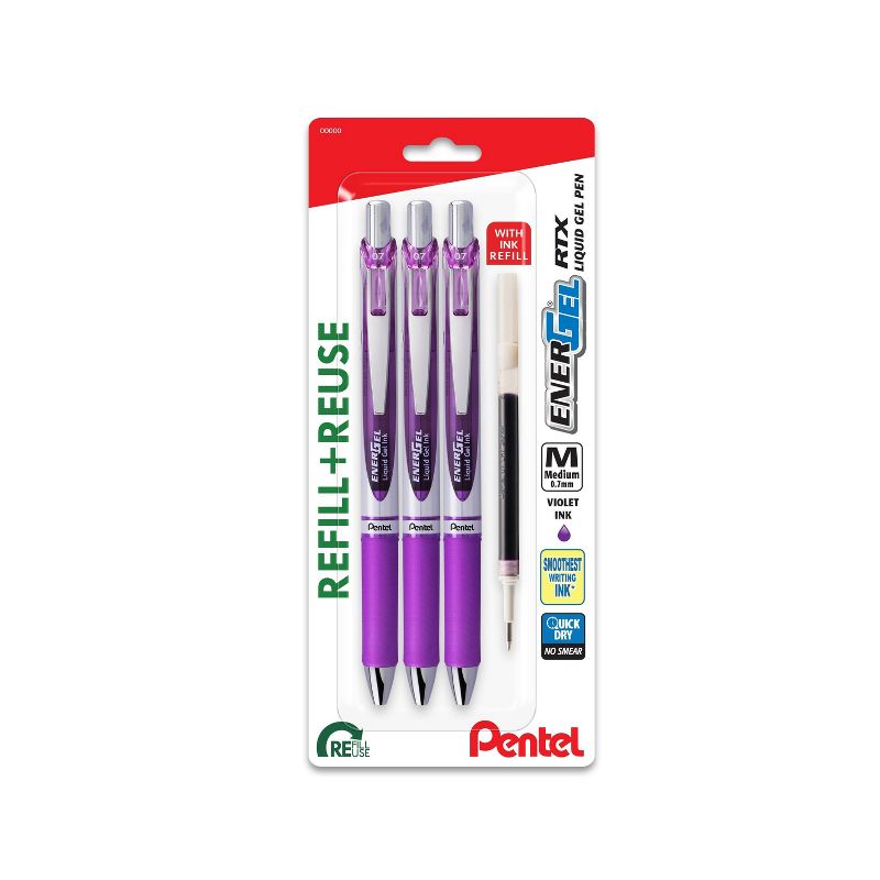 Pentel EnerGel 3pk Gel Pen Violet Ink with +1 refill, 1 of 7