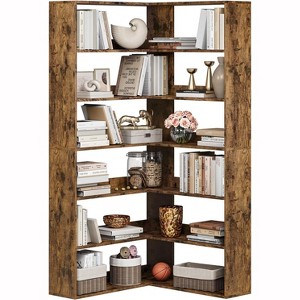6-Tier Corner Bookshelf, L-Shaped Wood Bookcase w/ Baffles, Open Storage for Bedroom, Living Room, Office, Kitchen - 1 of 4