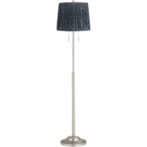 360 Lighting Abba Modern 65" Tall Standing Floor Lamp Skinny Pole Twin Pull Chain Silver Metal Brushed Steel Finish Bedroom Pleated Sally Green Shade - 1 of 4