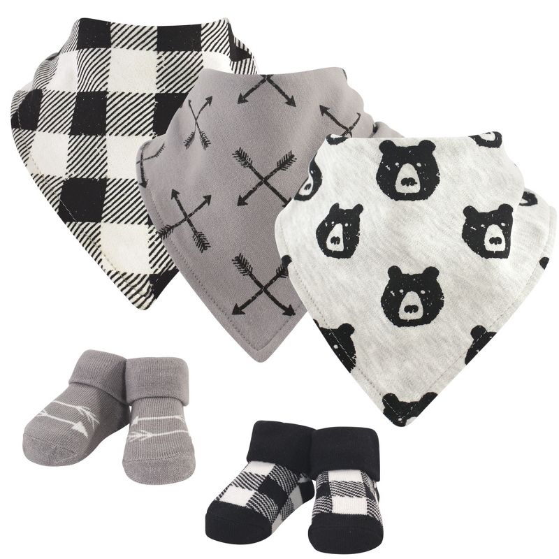 Yoga Sprout Baby Boy Cotton Bandana Bibs and Socks 5pk, Bear Hugs, One Size, 1 of 2